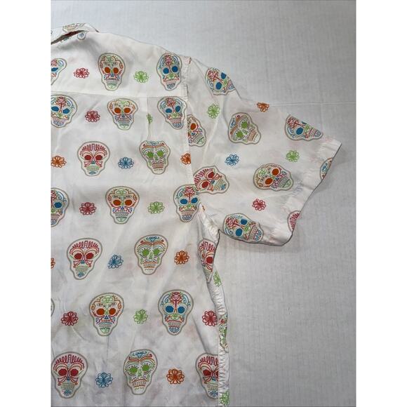 Vans Shirt Mens Large White Multicolor Skulls Dia De Los Muertos Cotton Skater - Picture 12 of 13